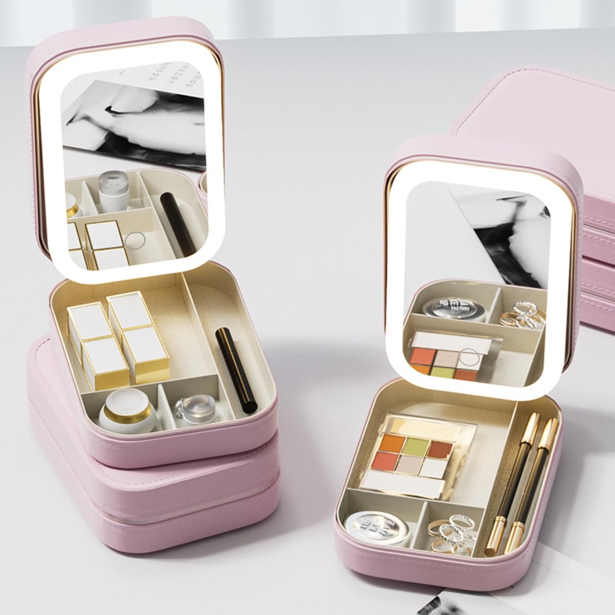 Travel Jewelry Box with LED Light Mirror