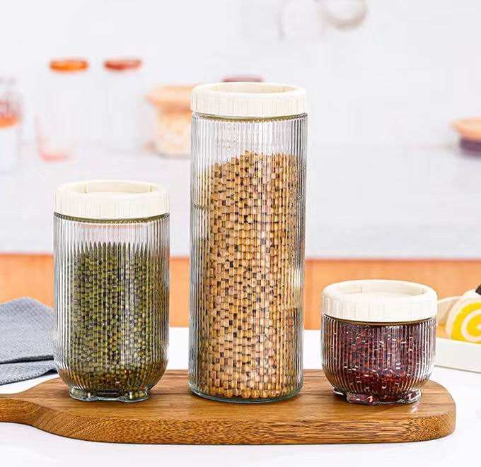 Airtight Ribbed Glass Jar