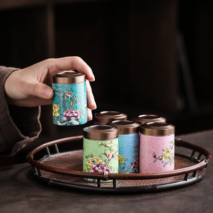 Floral Pattern Enamel Jar