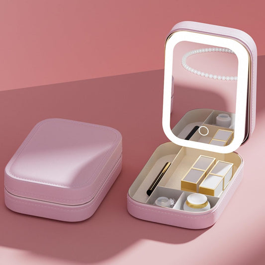 Travel Jewelry Box with LED Light Mirror