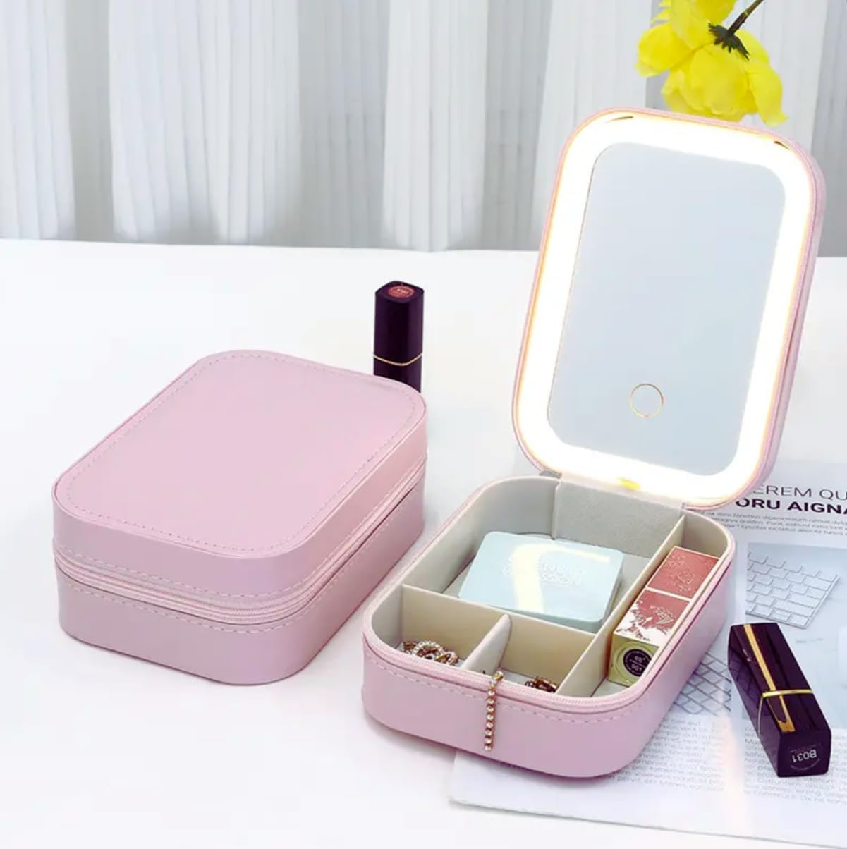 Travel Jewelry Box with LED Light Mirror