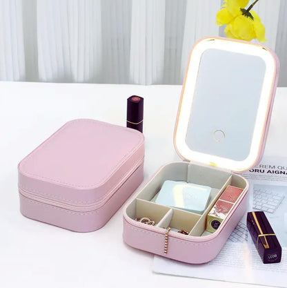 Travel Jewelry Box with LED Light Mirror