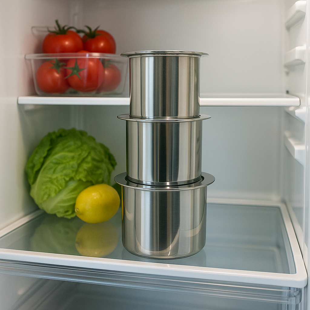 Flat Base Stainless Steel Container Set