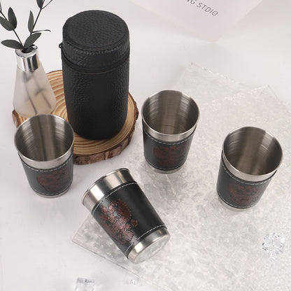 Travel leather cup set