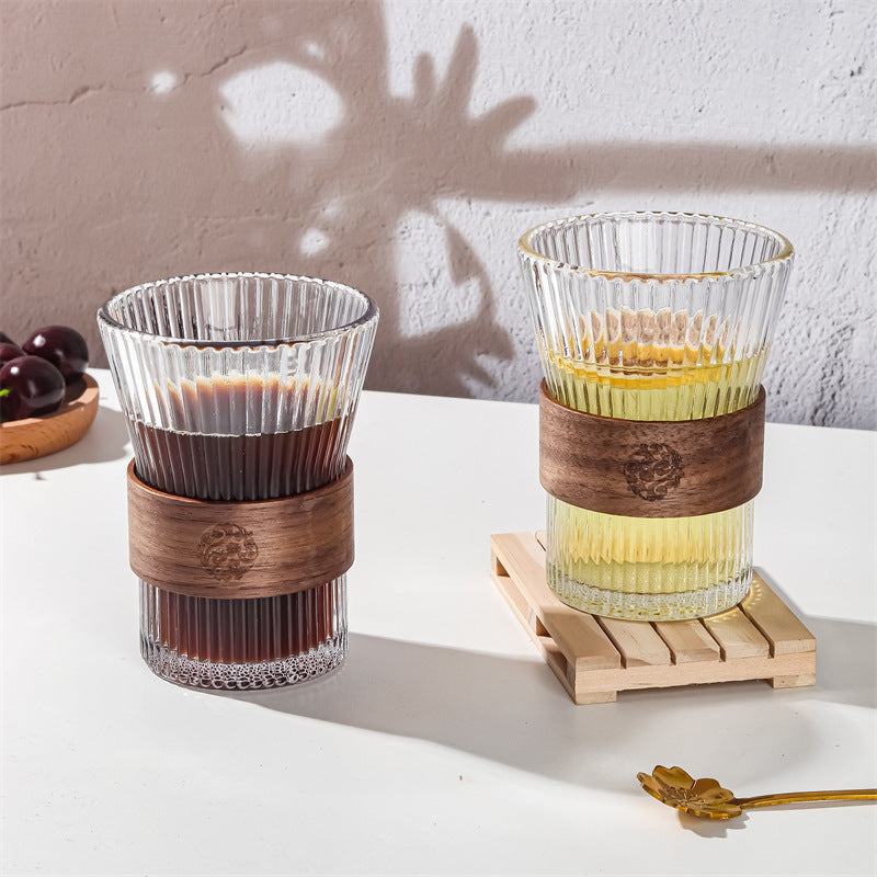 Wooden Grip Glass Cup