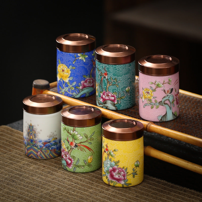 Floral Pattern Enamel Jar