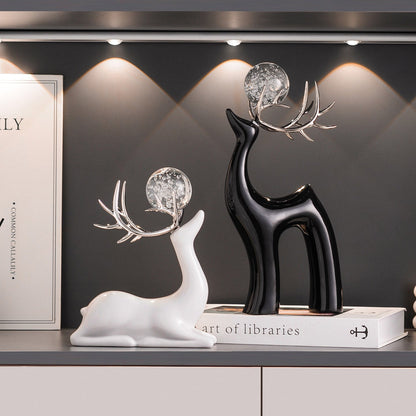 Crystal Ball Ceramic Deer Ornaments