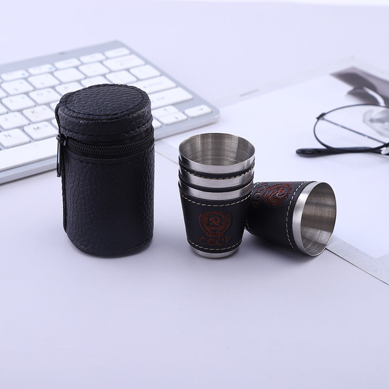 Travel leather cup set