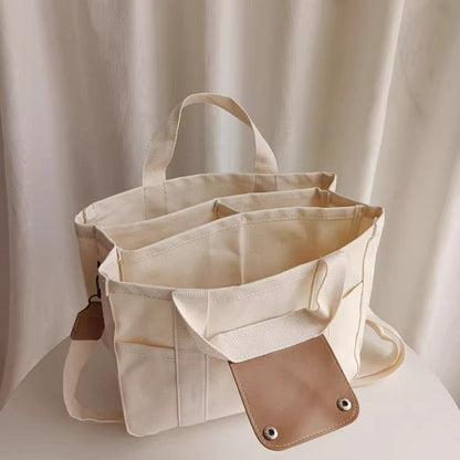 Multi-Pocket Canvas Tote Bag