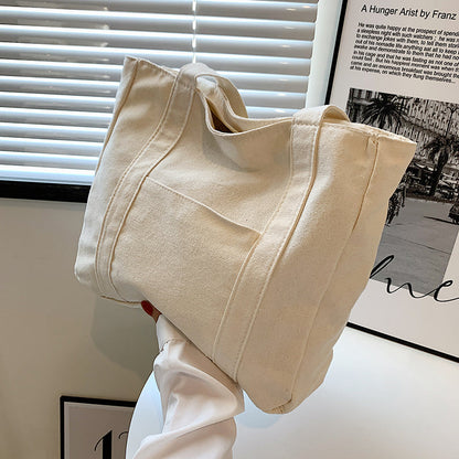 Multi-Pocket Canvas Tote Bag