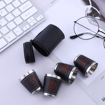 Travel leather cup set