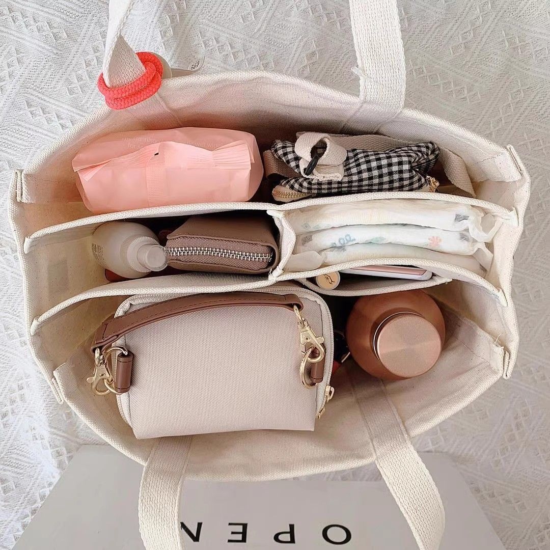 Multi-Pocket Canvas Tote Bag