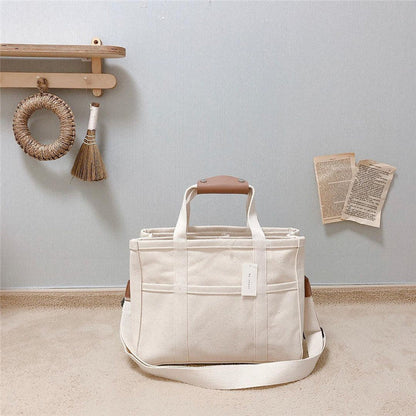 Multi-Pocket Canvas Tote Bag