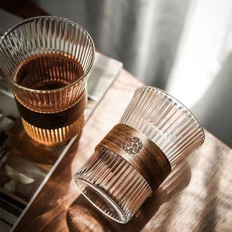 Wooden Grip Glass Cup