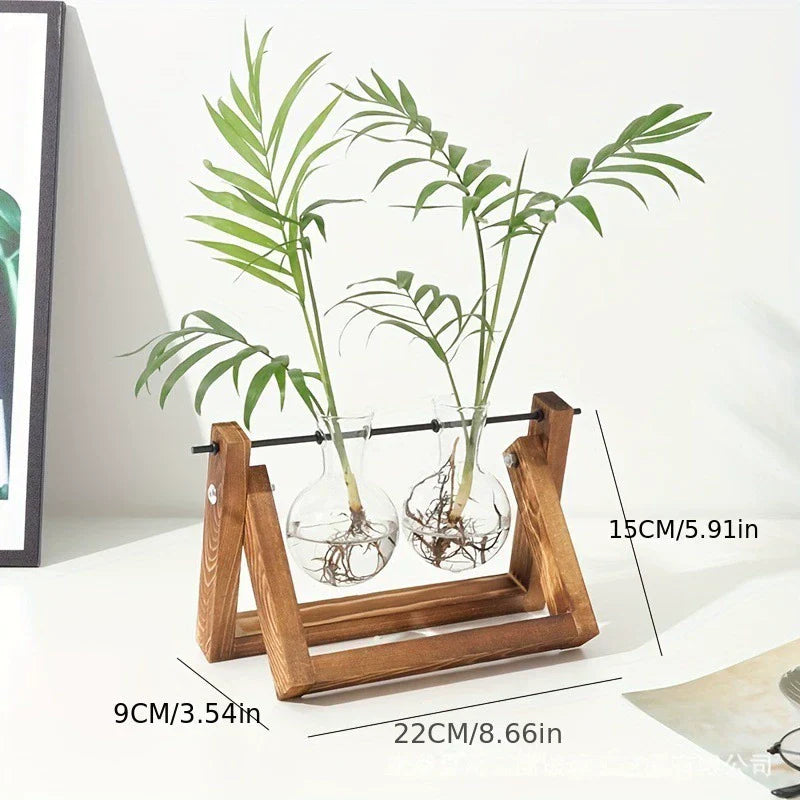 Wooden Stand Glass Vase