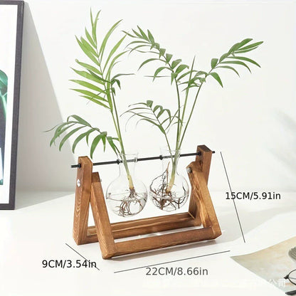 Wooden Stand Glass Vase