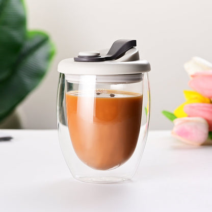 Double Layer Glass Cup With Lid