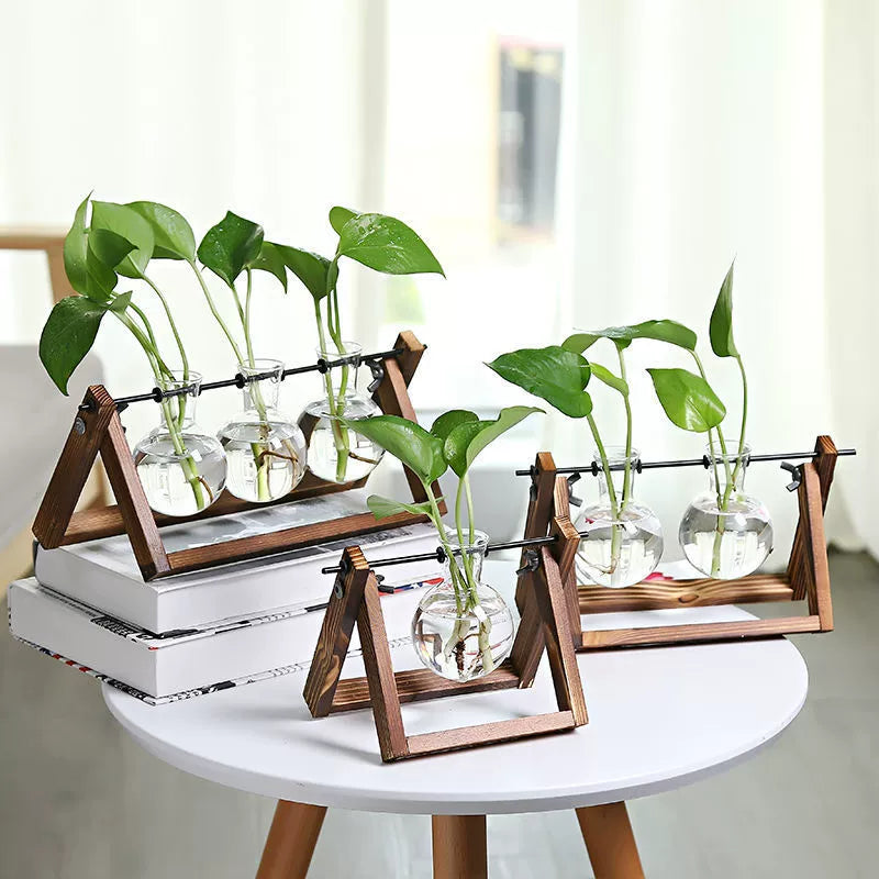 Wooden Stand Glass Vase