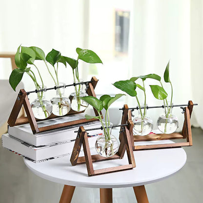 Wooden Stand Glass Vase