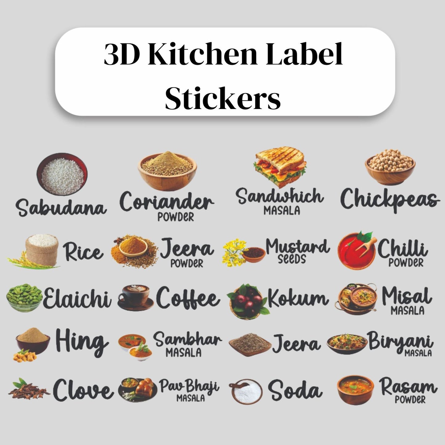 3D Kitchen Label Stickers -