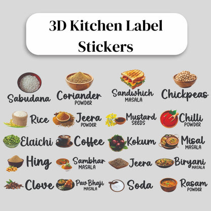 3D Kitchen Label Stickers -
