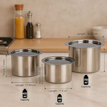 Flat Base Stainless Steel Container Set