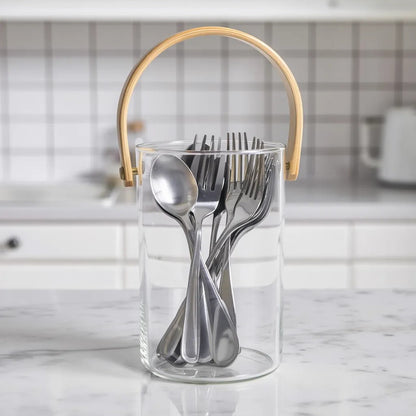 Bamboo Handle Glass Organizer Set