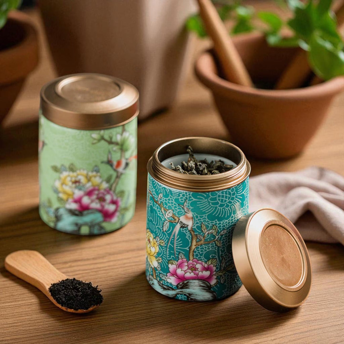 Floral Pattern Enamel Jar