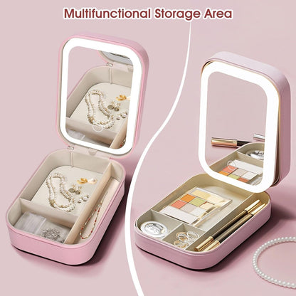 Travel Jewelry Box with LED Light Mirror