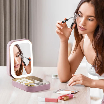 Travel Jewelry Box with LED Light Mirror
