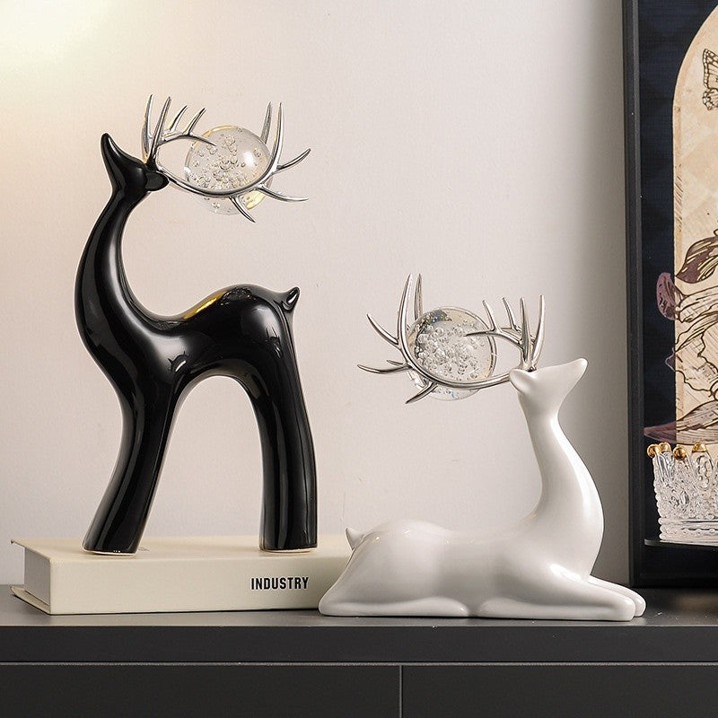Crystal Ball Ceramic Deer Ornaments